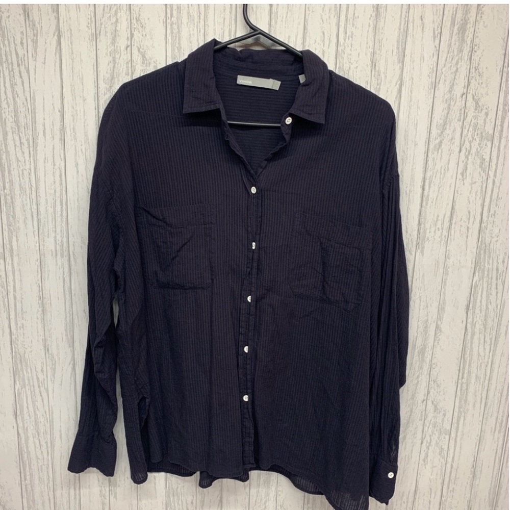 Vince Fine Vertical Weave Navy Shirt
